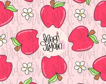 Back To School Pattern| Apples Pattern | Flower Pattern | Summer Pattern | Seamless Pattern | Repeat Pattern | Fruit Pattern | Retro Pattern