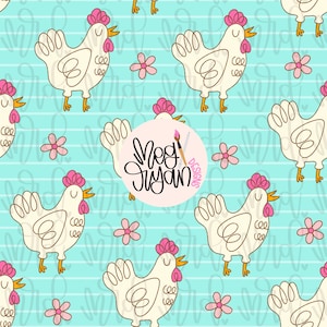 Chicken Pattern | Farm Pattern | Seamless Pattern | Repeat Pattern | Dainty Pattern | Preppy Fabric Design | Floral Pattern | Chicken Lover