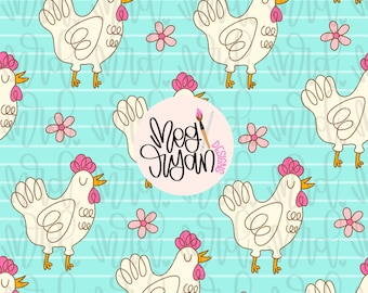 Chicken Pattern | Farm Pattern | Seamless Pattern | Repeat Pattern | Dainty Pattern | Preppy Fabric Design | Floral Pattern | Chicken Lover