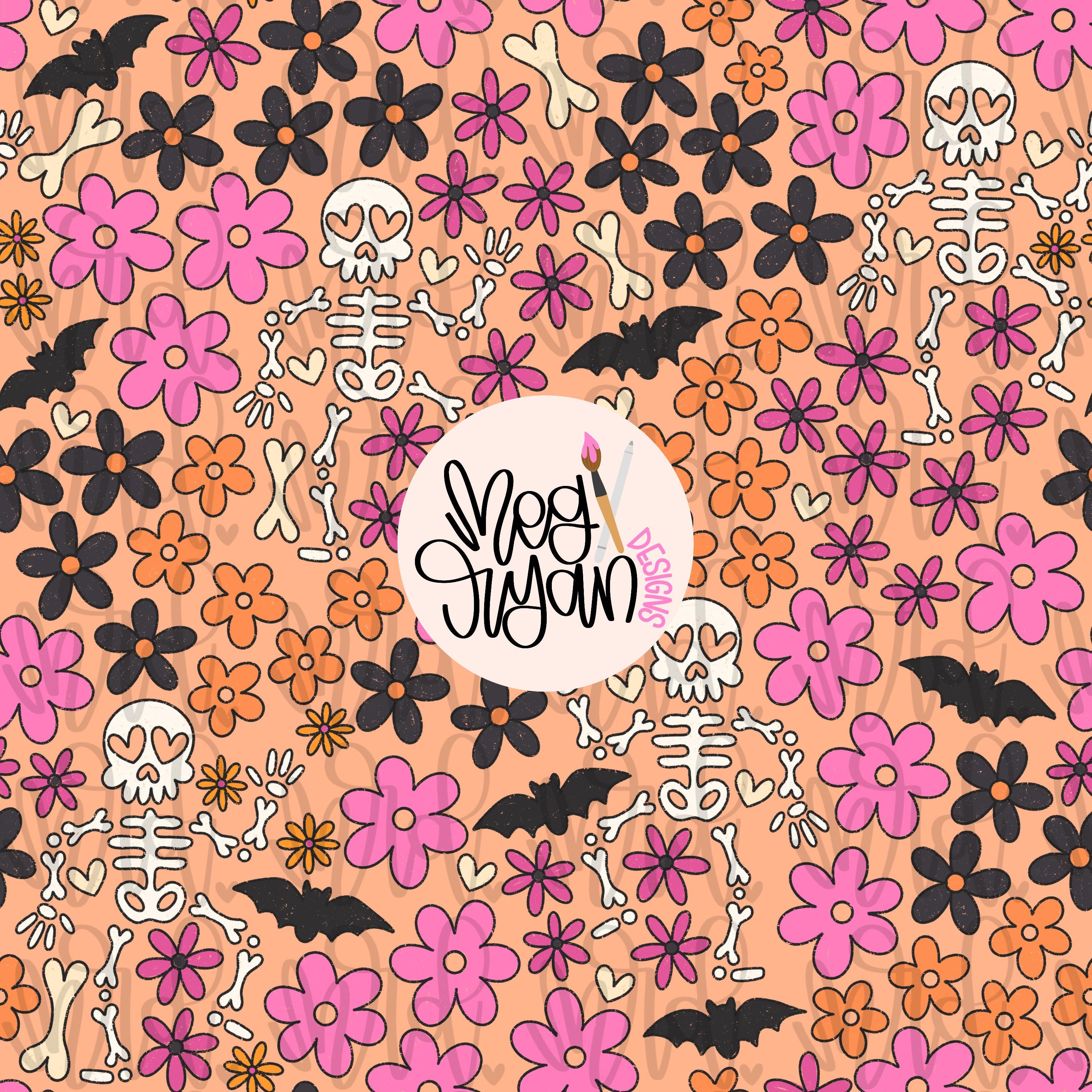 Ditsy Halloween Pattern | Floral Halloween | Halloween Pattern | Seamless Pattern | Repeat Pattern | Bohemian Halloween | Skeleton Pattern