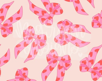 Heart Coquette Pattern | Bow Pattern | Seamless Pattern | Repeat Pattern | Valentines Pattern | Vintage Fabric Design | Bows | Heart Pattern