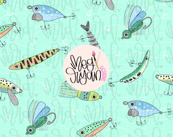 Fishing Lure Pattern | Fish Pattern | Seamless Pattern | Repeat Pattern | Dainty Pattern | Preppy Fabric Design | Boy Pattern | Fishing PNG