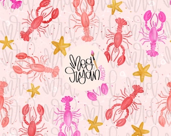 Lobster Pattern | Coastal Pattern | Summer Pattern | Seamless Pattern | Repeat Pattern | Beach Pattern | Watercolor Pattern | Ocean Pattern