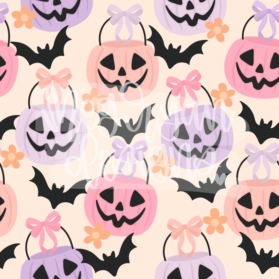 Pink Halloween Pumpkin Buckets | Halloween Pattern | Seamless Pattern ...