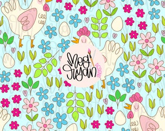 Chicken Pattern | Farm Pattern | Seamless Pattern | Repeat Pattern | Dainty Pattern | Preppy Fabric Design | Floral Pattern | Chicken Lover