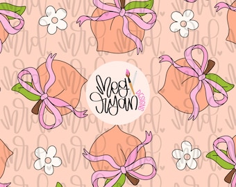 Peaches Pattern | Summer Pattern | Seamless Pattern | Repeat Pattern | Fruit Pattern | Retro Fabric Design | Instant Download Coquette Bows