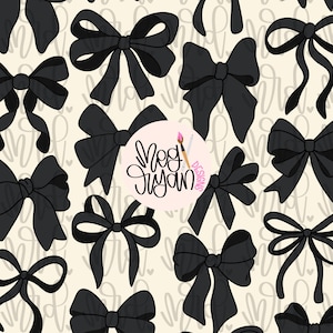 Wzór czarnej kokietki | Wzór kokardy | Wzór bezszwowy | Wzór powtarzalny | Delikatny wzór | Elegancki wzór tkaniny | Natychmiastowe pobranie | Kokardki