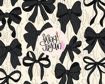 Black Coquette Pattern | Bow Pattern | Seamless Pattern | Repeat Pattern | Dainty Pattern | Preppy Fabric Design | Instant Download | Bows