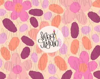 May include: A repeating pattern featuring abstract flowers and oval shapes in shades of pink, peach, and purple on a light beige background. The design includes the text "Meg Ryan Designs" in a circular logo.