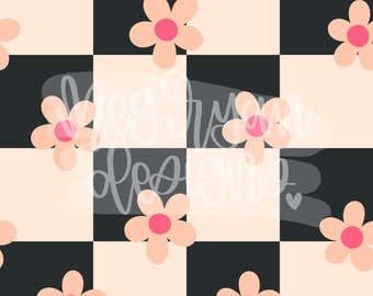 Bohemian | Retro Boho | Retro Checker Flower Pattern | Floral Pattern | Seamless Pattern | Repeat Pattern | Flower Fabric Design | Digital