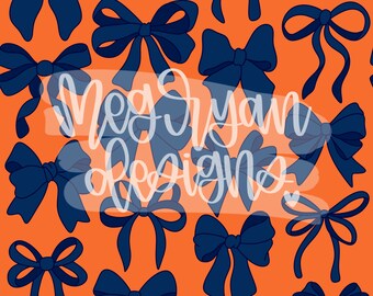 Orange and Blue Coquette Pattern | Bow Pattern | Seamless Pattern | Repeat Pattern | Preppy Fabric Design | Instant Download | Bows Pattern