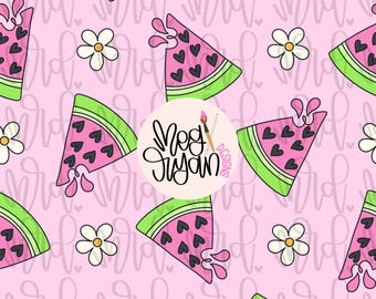 Watermelon Pattern | Flower Pattern | Summer Pattern | Seamless Pattern | Repeat Pattern  | Retro Fabric Design | Fruit Pattern | Checkered