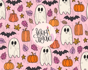 Pink Halloween Pattern | Fall Pattern | Halloween Pattern | Seamless Pattern | Repeat Pattern | Bohemian Halloween | Autumn Pattern | Ghosts