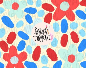 Patriotic Floral Pattern | Flower Pattern | Seamless Pattern | Repeat Pattern | Dainty Pattern | Preppy Fabric Design | Americana Pattern