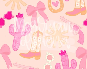Western Pattern | Pink Coquette Pattern | Bow Pattern | Seamless Pattern | Repeat Pattern | Preppy Fabric Design | Instant Download | Bows