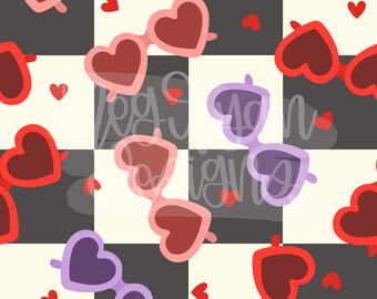 Valentines Day Pattern | Pattern | Hearts Glasses Pattern | Retro Pattern | Seamless Pattern | Repeat Pattern | Glasses Pattern | Hearts PNG