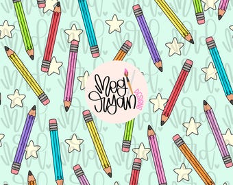 Colored Pencils Pattern | Boy Pattern | Seamless Pattern | Repeat Pattern | Preppy Fabric Design | Instant Download | School Pattern | Stars