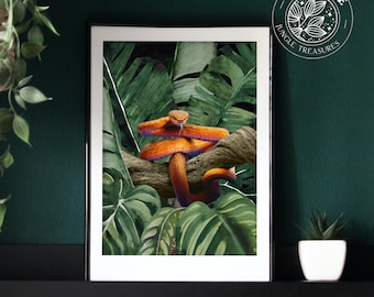 Exotisch slangendecor kunstwerk | Tropische kunstprint poster voor Boho woonkamer | Perfect cadeau voor python slangenliefhebber of cadeau voor een dierenarts