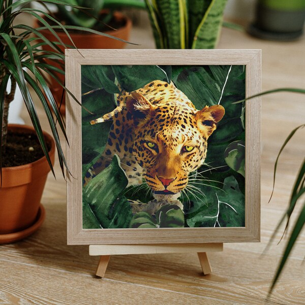 Jaguar Painting Printable Square Poster | Leopard Art Print | Urban Jungle | Living Room Decor | Animal Lover Wall Art | Chic Boho gift