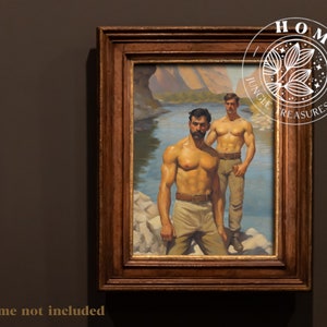 Vintage Male Body Art (set of 4, digital art), DIY muscle men posters or postcards, male queer and gay painting as perfect gift, LGBTQ art image 5