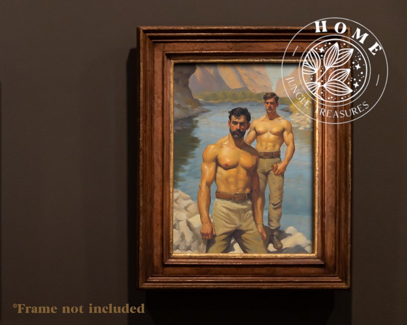 Vintage Male Body Art (set of 4, digital art), DIY muscle men posters or postcards, male queer and gay painting as perfect gift, LGBTQ art image 5