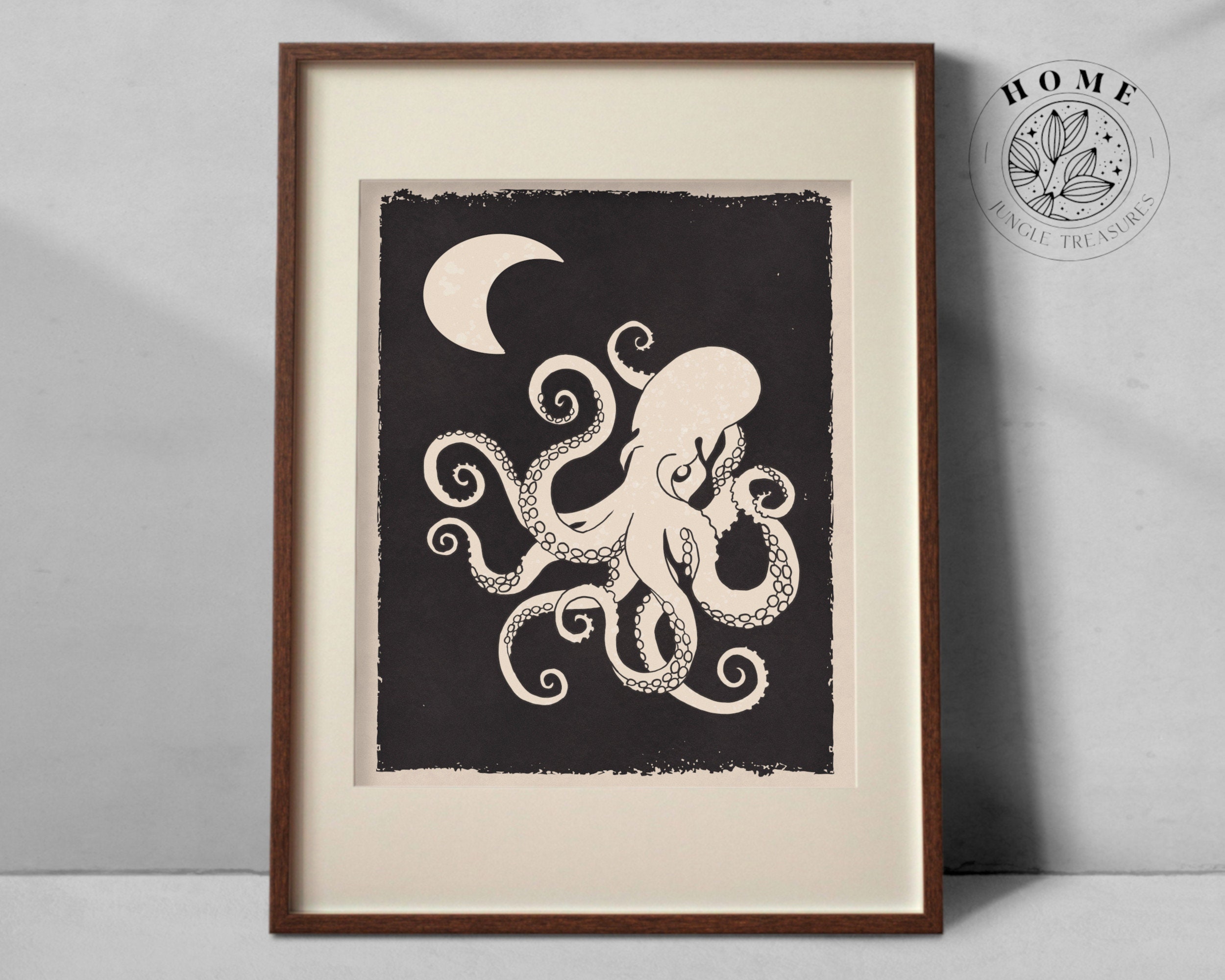 Octopus wall art or card, animal modern art, contemporary animal art, black and white postcard, animal poster, marine life, nautical theme