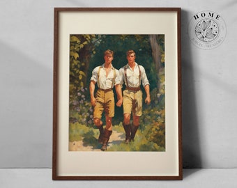 Imprima "Forest Walk" (arte digital), cuerpo masculino musculoso vintage, póster de bricolaje o postal para imprimir, arte de pared de hombres atractivos, gay queer LGBTQ