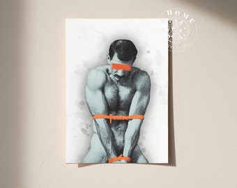 Poster "Bondage Man", queer kink popart poster, gay street art print as perfect gift, bondage art, hot guy artwork as Pride wall decor