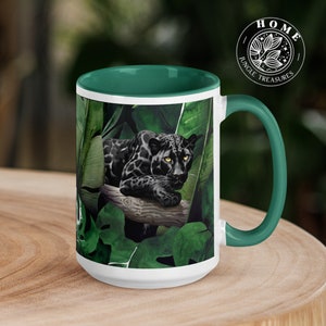 Black Panther coffee or tea mug, 15oz large ceramic cup, tropical jungle vibe, perfect for big cat lover or as gift for leopard lover