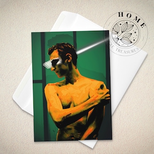 Cartão gay abstrato, cartão postal popart divertido com envelope, impressão de arte de rua gay perfeita para presente, arte LGBTQ e Orgulho, arte de cara gostoso