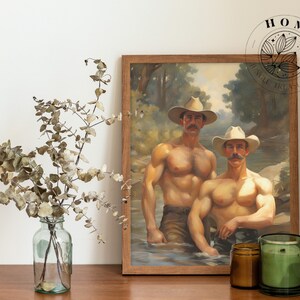 Vintage Male Body Art (set of 4, digital art), DIY muscle men posters or postcards, male queer and gay painting as perfect gift, LGBTQ art image 4