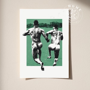 Poster &quot;Naked butts&quot;, fun queer popart poster, gay street art print as perfect gift, LGBTQ hot guys artwork as Pride bathroom wall decor