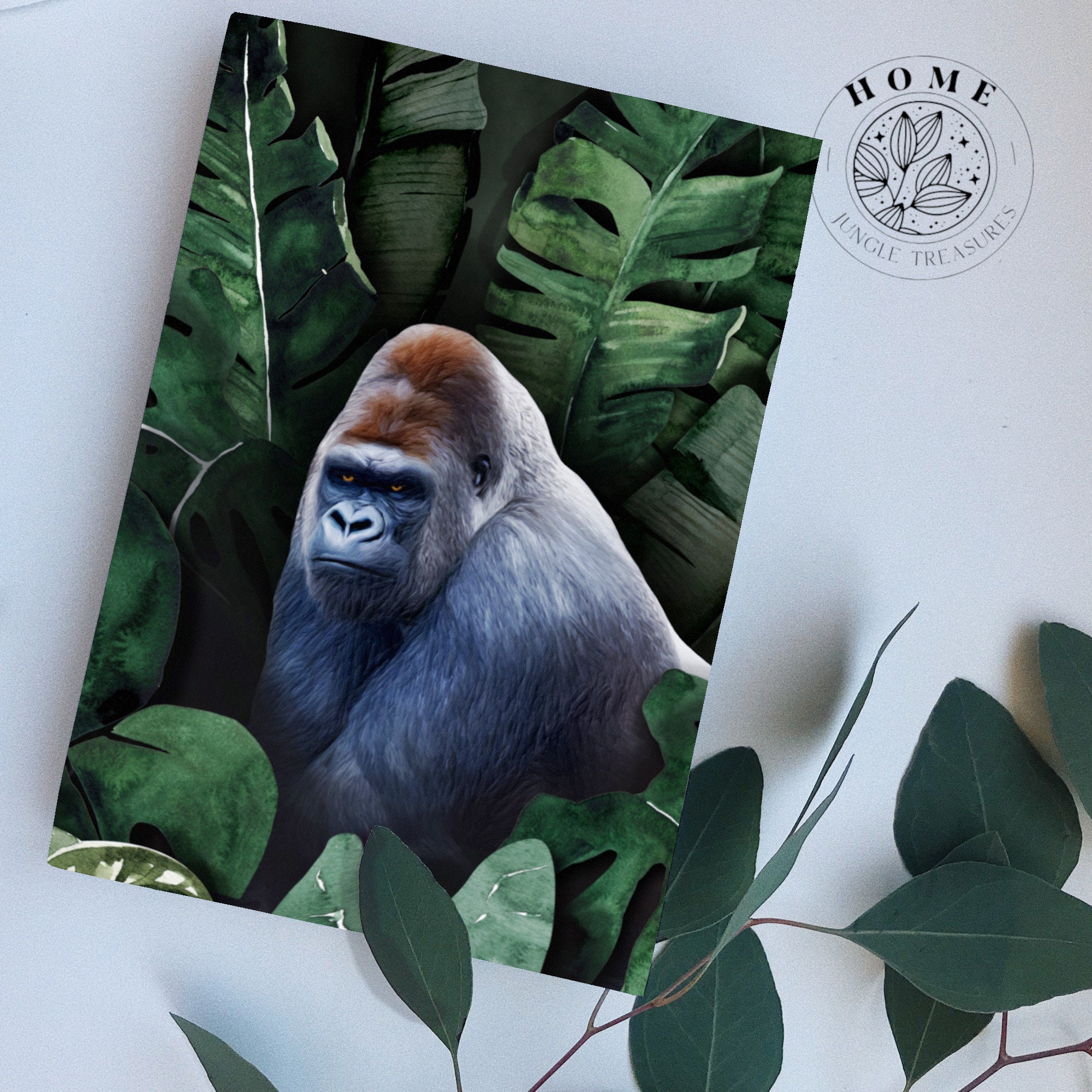 Silverback Gorilla Painting Printable Poster or Postcard, Tropical Art Print, Boho Jungle Living ...