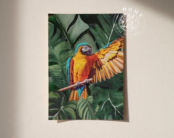 Poster "Macaw Bird", rainforest artwork for Boho living room, perfect for tropical bird fan or as gift for parrot lover, exotic artwork