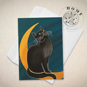天の猫のグリーティング カード、封筒付きの猫の友達のポストカード、楽しくてカラフルな猫のポップアートのオリジナル、ギフトとしての折衷的な芸術的なカード