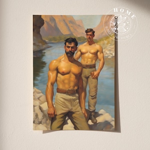 Poster &quot;Goldrush&quot;, vintage muscular male body art, muscle men printed wall art, male queer and gay art print as perfect gift, LGBTQ art