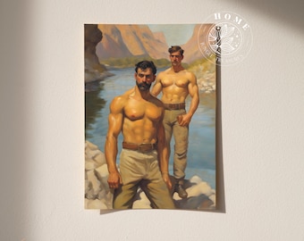 Poster « Ruée vers l'or », art corporel masculin musclé vintage, art mural imprimé hommes musclés, impression d'art queer et gay masculin comme cadeau parfait, art LGBTQ