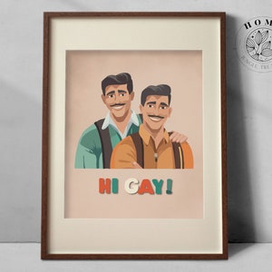 Impresión de arte "Hola gay", arte gay colorido y divertido, póster o tarjeta de arte digital DIY para imprimir, pintura queer latina, arte y póster LGBTQ