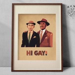 Fun art print "Hi gay", colorful gay art, DIY digital art poster or postcard for printing, queer perfect as gift, LGBTQ artwork and poster