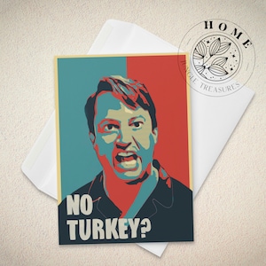 Cartão comemorativo "No Turkey" do Peep Show, cartão postal da TV de comédia britânica com envelope, divertido e colorido original de Mark Corrigan, Natal Jeremy