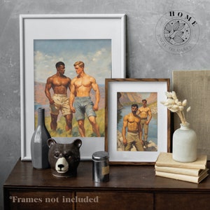 Vintage Male Body Art (set of 4, digital art), DIY muscle men posters or postcards, male queer and gay painting as perfect gift, LGBTQ art image 7