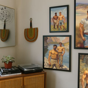 Vintage Male Body Art (set of 4, digital art), DIY muscle men posters or postcards, male queer and gay painting as perfect gift, LGBTQ art image 8