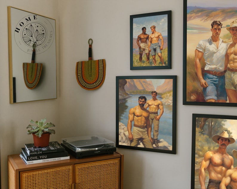 Vintage Male Body Art (set of 4, digital art), DIY muscle men posters or postcards, male queer and gay painting as perfect gift, LGBTQ art image 8