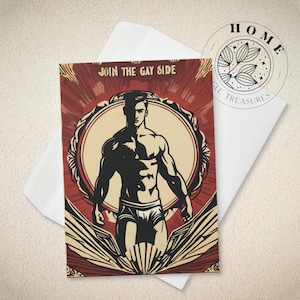Leuke Coming Out wenskaart, queer popart ansichtkaart met envelop, gay street art print perfect cadeau, LGBTQ en Pride kunst, hot guy artwork