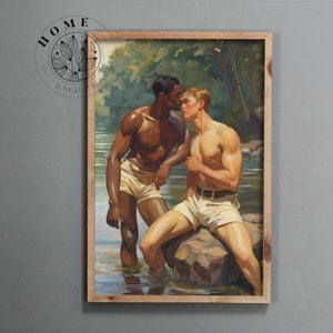 Arte corporal masculina vintage (conjunto de 4), pôster de homens musculosos como arte de parede ou cartão para impressão, pintura masculina queer e gay como presente perfeito, arte LGBTQ imagem 8