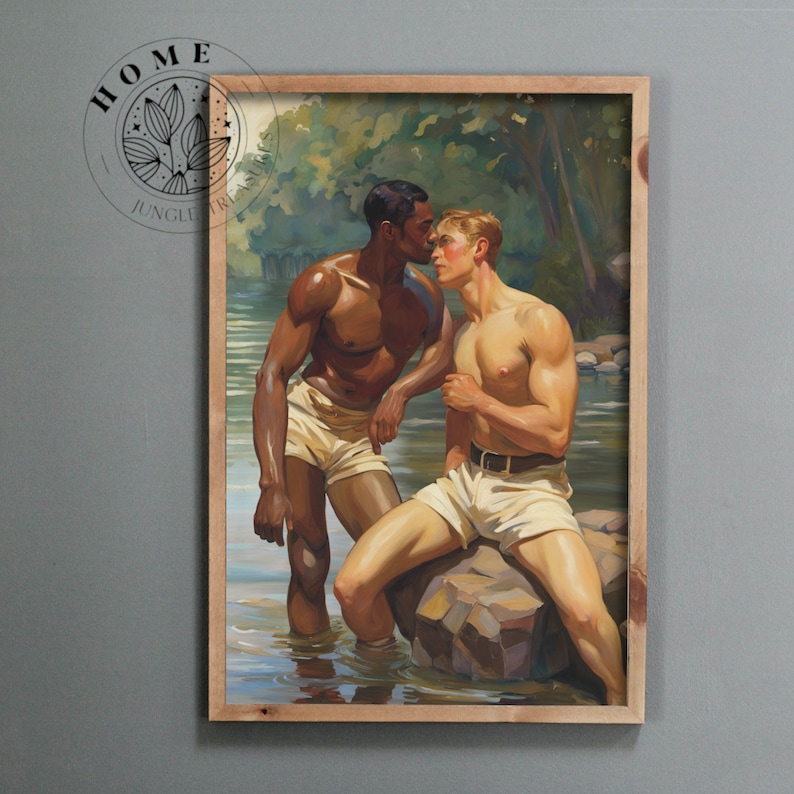 Arte corporal masculina vintage (conjunto de 4), pôster de homens musculosos como arte de parede ou cartão para impressão, pintura masculina queer e gay como presente perfeito, arte LGBTQ imagem 8