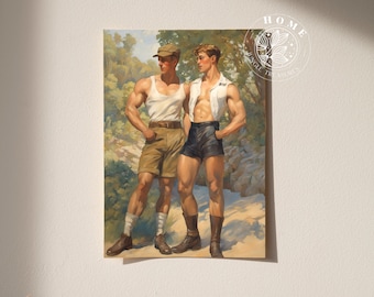 Poster "The Scouts", vintage muscular male body art, muscle men printed wall art, male queer and gay art print as perfect gift, LGBTQ art