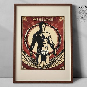 Print &quot;Join the gay side&quot;, colorful gay art, DIY digital art poster or postcard for printing, perfect as gift, LGBTQ queer artwork
