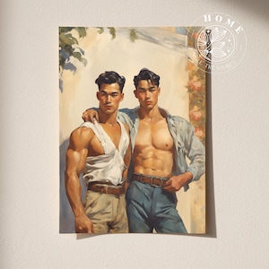 Poster &quot;The Sunny Day&quot;, vintage male body art, muscle men painting, male queer and gay artwork as gift, LGBTQ art