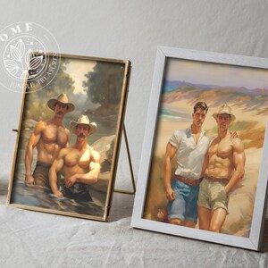 Vintage Male Body Art (set of 4, digital art), DIY muscle men posters or postcards, male queer and gay painting as perfect gift, LGBTQ art image 6